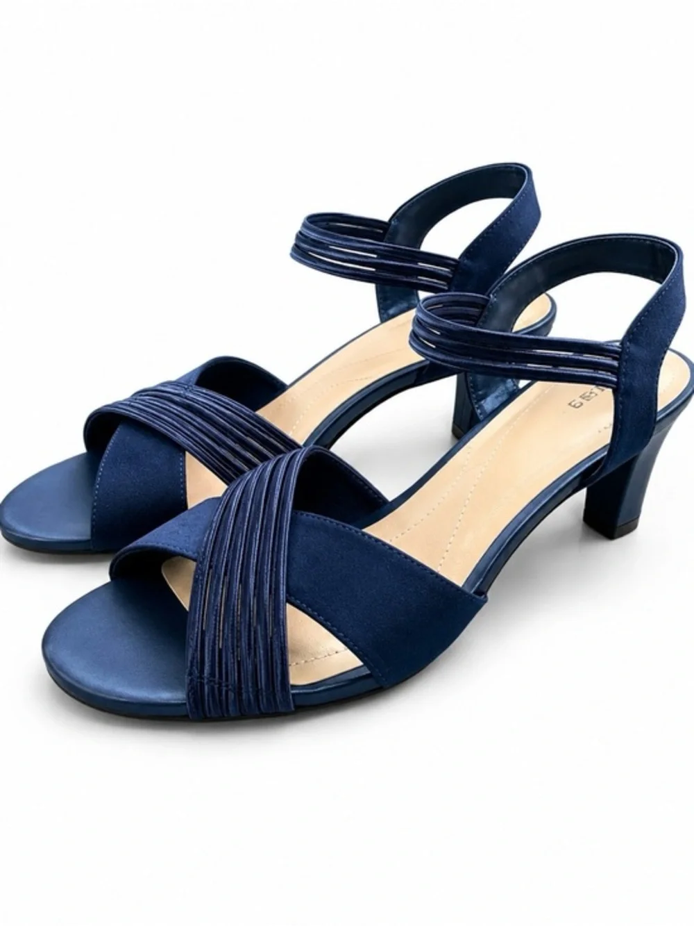 NWT East 5th Navy Satin Strappy Block Heel Sandals 8.5